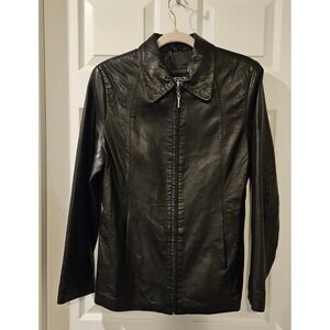 Kasper 100% Leather Jacket Black Zip Front Medium Lightweight Moto Style‎